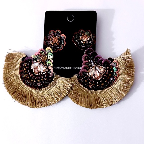 🛍🆕SEQUIN & CRYSTAL TASSEL EARRINGS - Picture 3 of 3